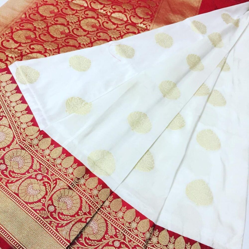 Red white Banarasi silk saree